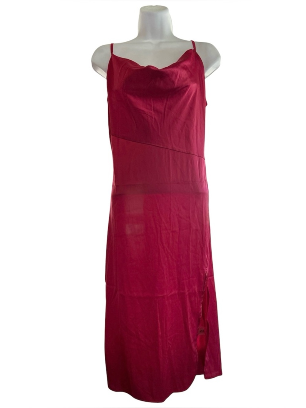 Pink Lyaner Silky Slip Cocktail Party Cowl Neck Side Slit Dress Size Medium